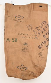 WWII USMC MARINE CORPS PAINTED SEA BAG W DEVIL DOG