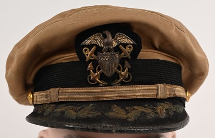WWII USN NAMED COMMANDER OFFICERS VISOR HAT WW2