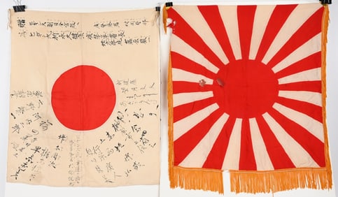 WWII JAPANESE FLAG LOT RISING SUN & NATIONAL KANJI