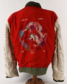 WWII NAMED MARINE CORPS JACKET W SILK DRAGON LINER