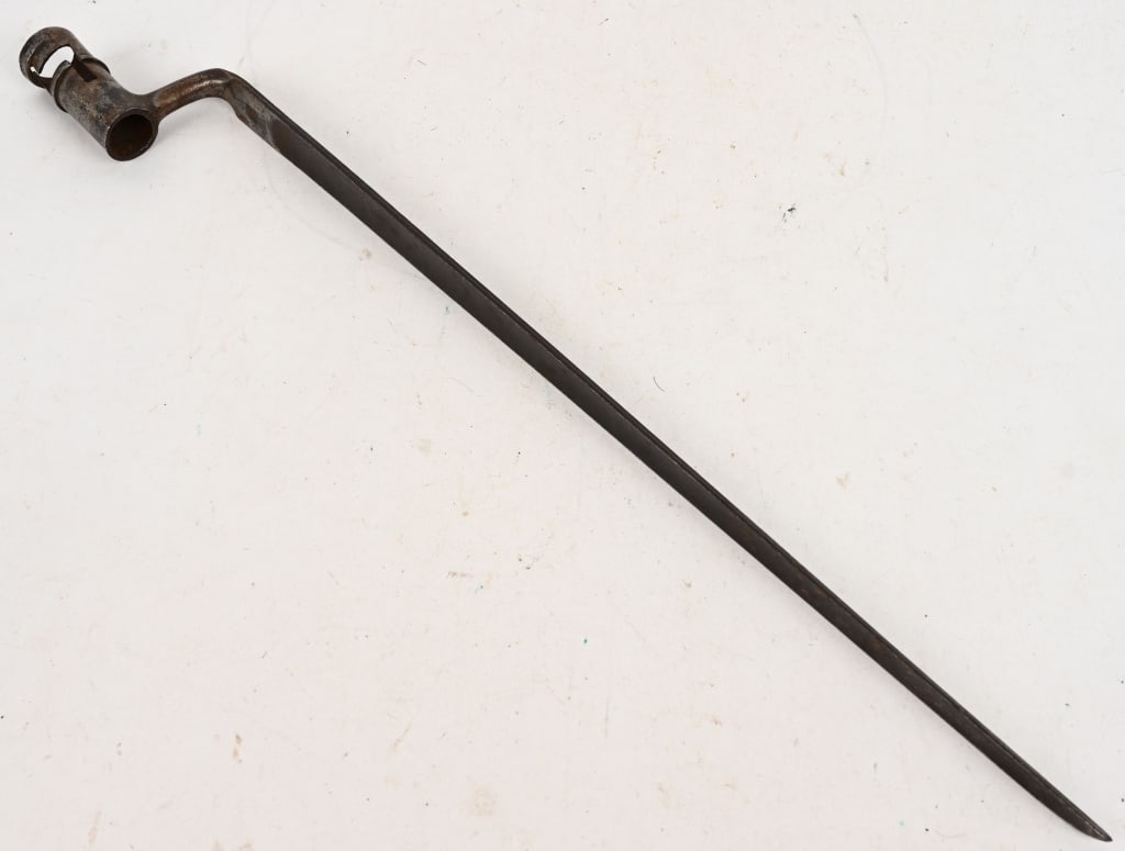 EARLY US M1816 BAYONET US SC MARKED BLADE: Early M1816 Bayonet marked US SC indicating the forger Samuel Chandler that has been modified with a locking ring by Leman. Overall size is 20 1/2 inches. Excellent.