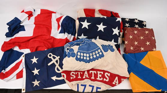 WWII US FLAG LOT & POST USA GREAT BRITIAN UK WW2: Lot of American Flags lot to include 1) 50 Silk Regimental Flag with gold fringe measuring 34 X 58 inches 2) 48 Star American Flag measuring 4 X 6 Feet and is maker marked Defiange and is made of heav