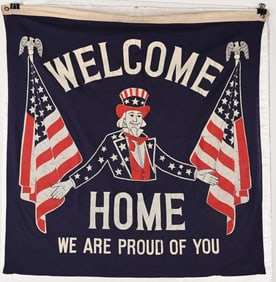 WWII US PATRIOTIC BANNER W/ UNCLE SAM