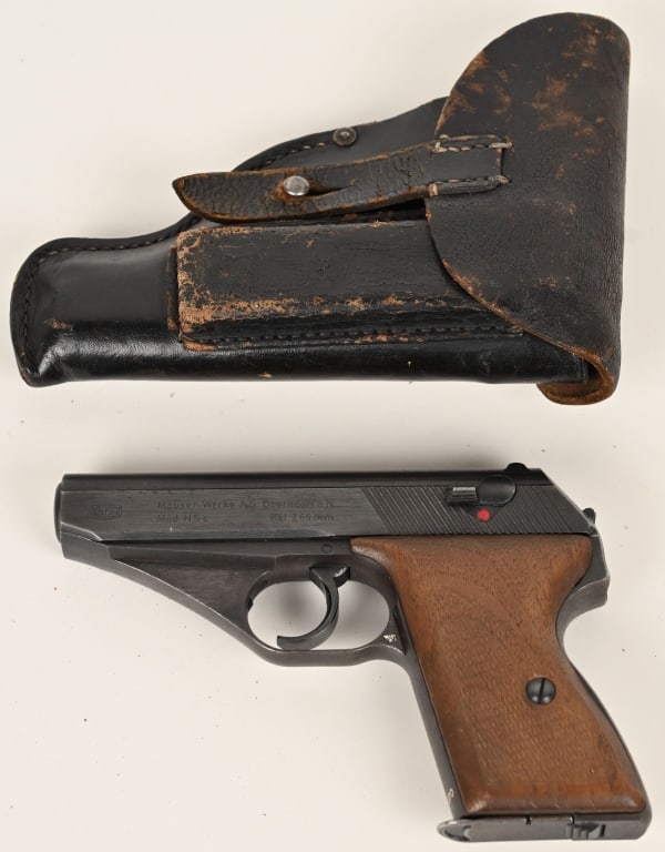 NAZI POLICE MARKED MAUSER HSC WITH HOLSTER RIG: SERIAL NUMBER: 846170. BARREL: 3-1/4". CALIBER: .32 ACP. MANUFACTURED: 1940S. Standard markings on the slide. "eagle/L" Police proof on the left side of the trigger guard, with typical "eagle/N" on th