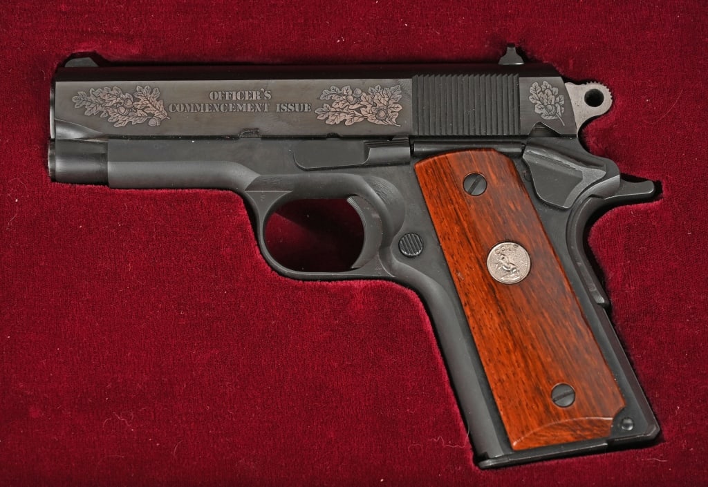 COLT OFFICER'S COMMENCEMENT ISSUE 45 ACP - MINTY: SERIAL NUMBER: FA00006. BARREL: 3 ½". CALIBER: .45 ACP. MANUFACTURED: 1984. This is a Series 80 special edition .45 ACP MKIV pistol, one of approximately 1,000 made. It is reported that they we