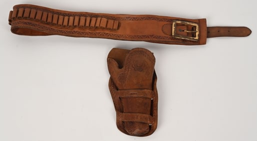 DOUBLE LOOP TOOLED HOLSTER & MONEY BELY 1890'S