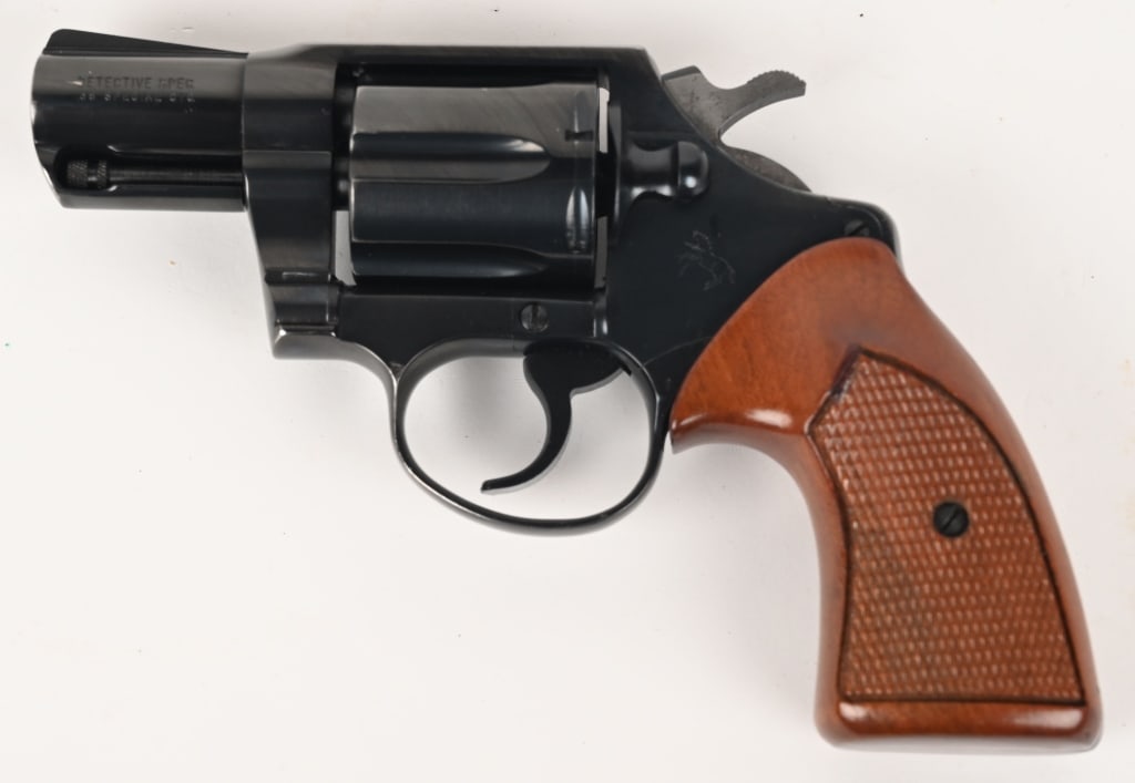 COLT DETECTIVE SPECIAL 38 SPECIAL REVOLVER: SERIAL NUMBER: B59080. BARREL: 2 1/8". CALIBER: .38 SPECIAL. MANUFACTURED: 1972. The Colt Detective Special is a double-action revolver known for its compact size and six-round capacity, specifically
