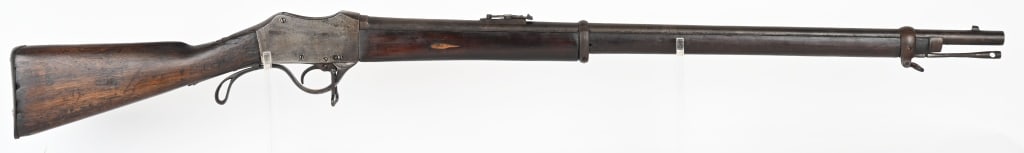NEPALESE GAHENDRA MARTINI RIFLE: SERIAL NUMBER: NSN. BARREL: 33" CALIBER: 577-450 MANUFACTURED: 1880's. The Martini-Henry Gahendra was based on an 1869 Westley Richards patented design, this unique and extremely rare early breech loa