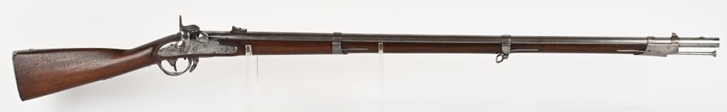 US SPRINGFIELD MODEL 1816 CONVERSION MUSKET: SERIAL NUMBER; NSN. BARREL 41.5". CALIBER 69. MANUFACTURED: 1816-1844. This example is dated 1821 on lock with US eagle and Springfield stamp. It is an H&P conversion to percussion. Metal is finished