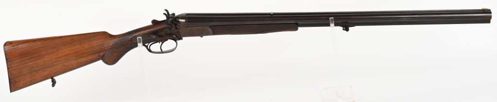 GERMAN DRILLING 16 GAUGE / 8MM: SERIAL NUMBER: 13562. BARREL: 26 7/8". CALIBER: 8X57MM. GAUGE: 16 GA. CHOKE: FULL (LEFT), MOD (RIGHT). CHAMBER: LIKELY 2 ½". LOP: 14". DAC: 1 ¾". DAH: 2 7/8". This drilling features a solid