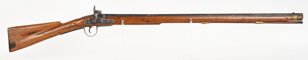 I. HOLLIS & SONS PERCUSSION TRADE TYPE RIFLE: SERIAL NUMBER: 01843, BARREL: 36", CALIBER: .577, Full stock percussion smooth bore rifle. Lock is marked I. Hollis & Sons and there are british proofs at the barrel breech. Barrel is octagon/round an