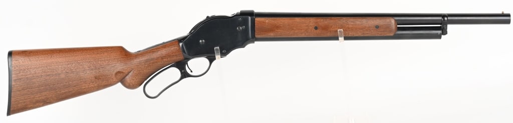 COPY OF WINCHESTER 1887 SHOTGUN 12 GA: SERIAL NUMBER: 06-06885 BARREL: 20" CALIBER: 12 GA. 2 3/4" MANUFACTURED: 1990s and Imported by IAC. Blue steel finish with bead front sight. Lever action design with internal tube feed 4 shot magazine