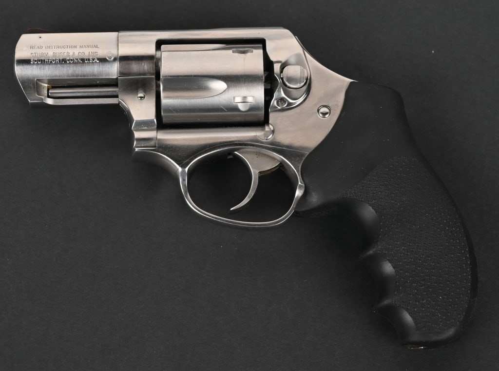 RUGER SP101 DOUBLE ACTION REVOLVER: SERIAL NUMBER: 572-63833. BARREL: 2 ½". CALIBER: .357 MAGNUM. MANUFACTURED: 1998. The SP101 is a small frame all steel carry revolver. It features a 5-shot fluted cylinder, rubber grip with finge