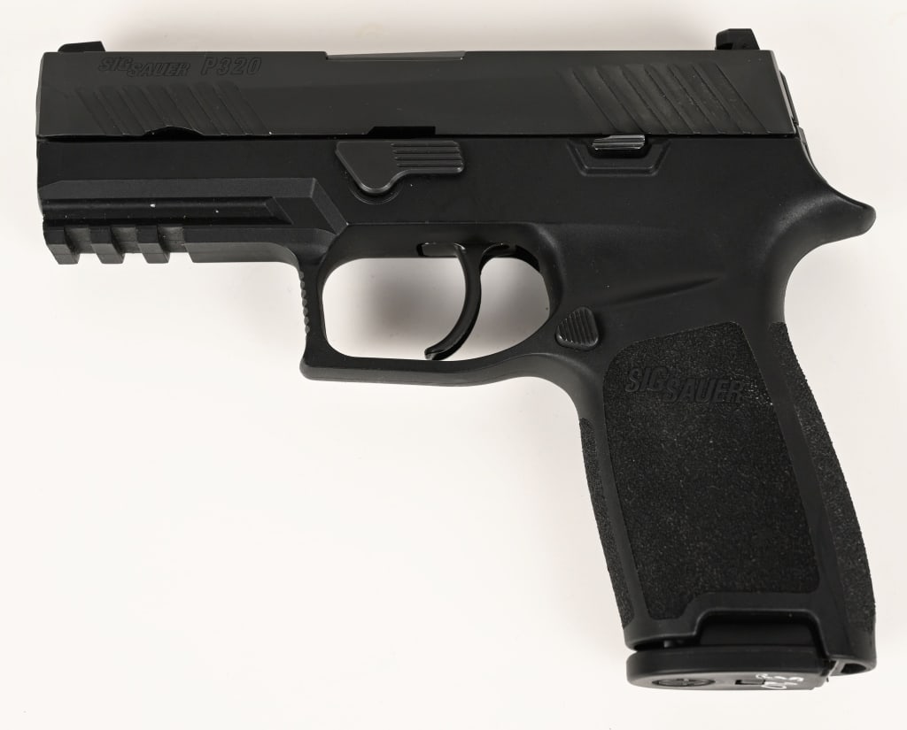 SIG SAUER MODEL P320 SEMI AUTO PISTOL W/CASE: SERIAL NUMBER: 58C002870. BARREL: 3 ¾". CALIBER: 9MM. The Sig P320 has a serialized component that is the fire control unit (FCU), which can be easily transferred between different grip modules a