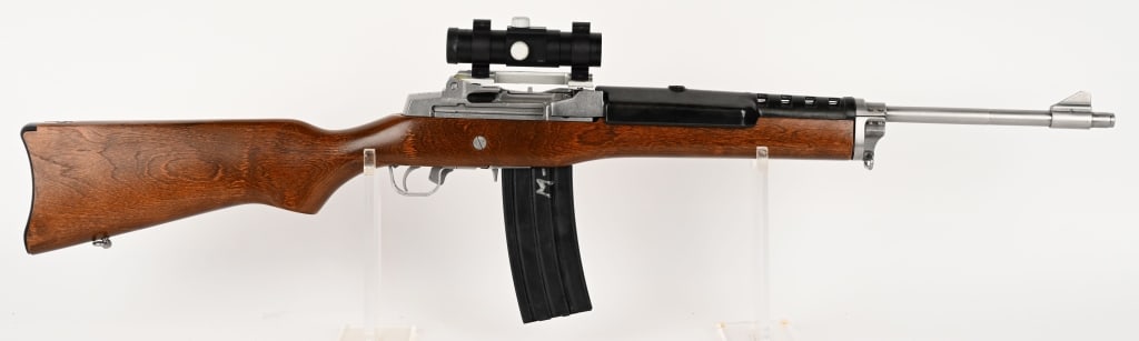 RUGER MINI-14 SEMI AUTO RIFLE MATTE STAINLESS: SERIAL NUMBER: 183-57204. BARREL: 18 ½". CALIBER: .223 REM. MANUFACTURED: 1983. The Mini-14 is a lightweight semi-automatic rifle similar to the M14 rifle and is, in appearance, a scaled-down ver