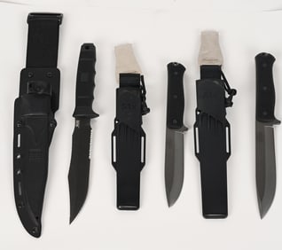 FÄLLKNIVEN KNIFE LOT S1X A1X SOG SHEATHED KNIVES