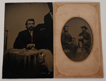 TINTYPE LOT OF MEN DRINKING & GAMBLING WITH CARDS