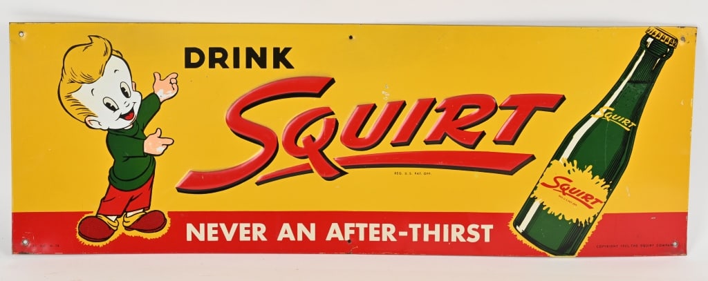 SQUIRT BOY & BOTTLE EMBOSSED TIN SIGN (1 of 5)