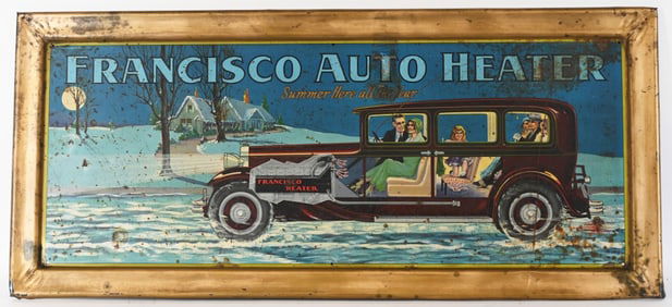 FRANCISCO AUTO HEATER SELF FRAMED TIN SIGN