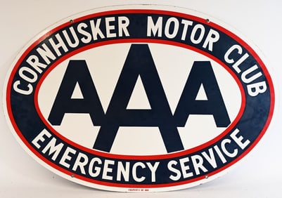 AAA CORNHUSKERS MOTOR CLUB PORCELAIN SIGN