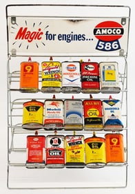 AMOCO OIL RACK w/ 16 OIL CANS