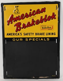 AMERICAN BRAKEBLOK EMBOSSED CHALKBOARD TIN SIGN