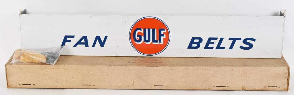 GULF FAN BELT RACK NOS: New Old Stock Gulf Fan Belt Rack. Never used in original Box. 44" Excellent