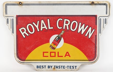 ROYAL CROWN ART DECO DOUBLE SIDED TIN DIECUT SIGN