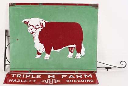 TRIPLE H FARM TEXAS HEREFORD STEER PORCLEAIN SIGN