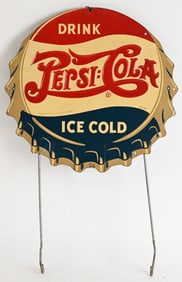 DRINK PEPSI COLA EMBOSSED BOTTLE CAP SIGN
