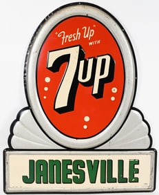 FRESH UP WITH 7UP TIN SIGN w/ MARQUEE