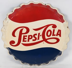 28" PEPSI COLA BOTTLE CAP TIN SIGN