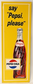 SAY PEPSI PLEASE EMBOSSED TIN SIGN