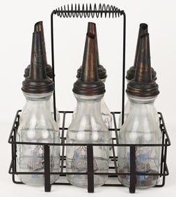 6- HUFFMAN 1 QT OIL BOTTLES & CARRIER