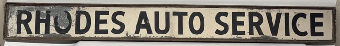 RHODES AUTO SERVICE WOOD FRAMED TIN SIGN