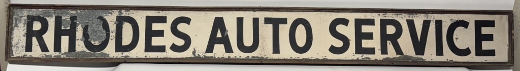 RHODES AUTO SERVICE WOOD FRAMED TIN SIGN (1 of 5)