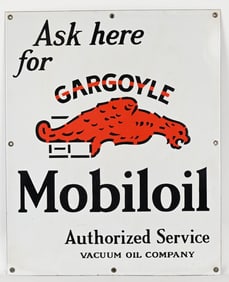 ASK HERE FOR GARGOYLE MOBILOIL PORCLEAIN SIGN