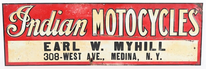 INDIAN MOTORCYCLES DEALER EMBOSSED TIN SIGN