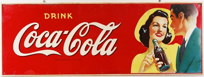 1941 DRINK COCA COLA SST SIGN w/ MAN & WOMAN