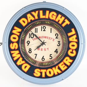 DAWSON DAYLIGHT STOKER COAL NEON SPINNER CLOCK