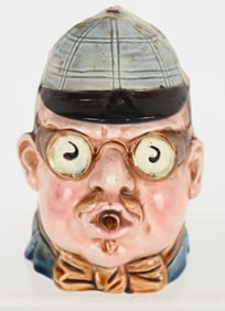 MAJOLICA DRIVER BUST TOBACCO JAR