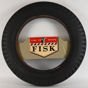 FISK TIRE TIN SIGN w/ TIRE