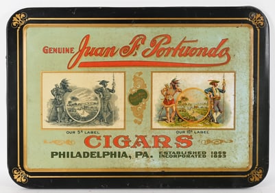 JUAN F PORTUONDO CIGARS TIN LITHO SIGN