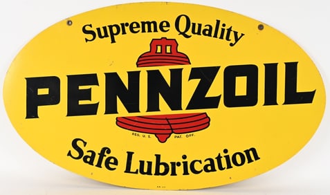 PENNZOIL SAFE LUBRICATION DOUBLE SIDED TIN SIGN