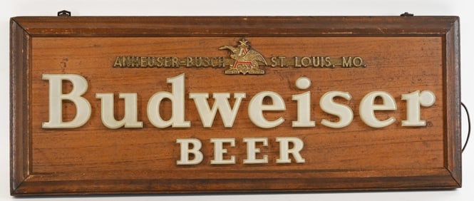 BUDWEISER BEER WOODEN LIGHTUP DOUBLE SIDE SIGN