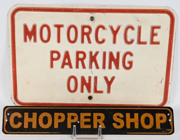 MOTORCYCLE PARKING ONLY & CHOPPER SHOP SIGNS