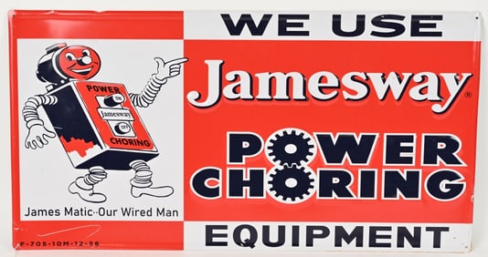 JAMESWAY POWER CORING EMBOSSED TIN SIGN