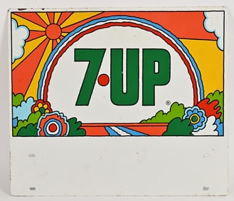 7UP MOD STYLE DOUBLE SIDED TIN RACK SIGN