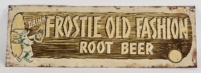 FROSTIE OLD FASHION ROOT BEER EMBOSSED TIN SIGN