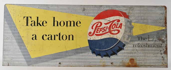 PEPSI TAKE HOME A CARTON DOUBLE SIDED TIN SIGN